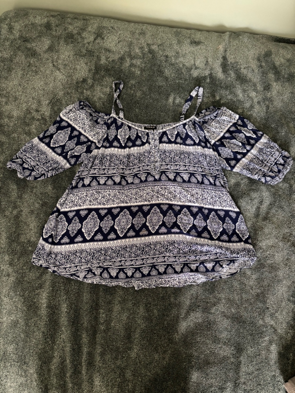 torrid Navy and White Off-Shoulder Boho Blouse